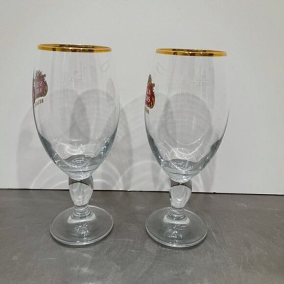 Stella Artois Original Belgium Gold Rimmed Beer Glass Chalice 33CL Set Of 2 - Picture 4 of 6